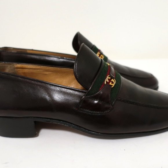 Gucci Vintage GG Web Loafers Dark Brown Leather main image 10